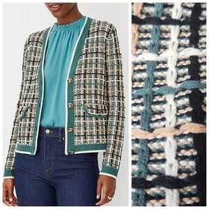 Ann Taylor Women's Career Workwear Chic Tweedy V-Neck Sweater Jacket in Multi S